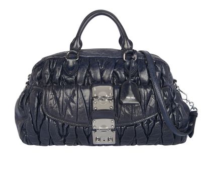Miu Miu Bauletto Bowler Bag, &pound;210, Handbags, Blue, Leather, Front view